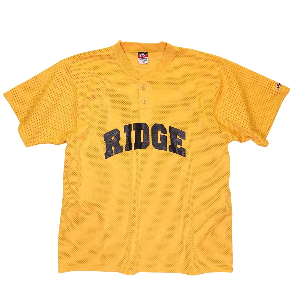 Alleson Athletic Mens XL Yellow Mesh Ridge 15 Baseball Henley‎ Jersey Shirt